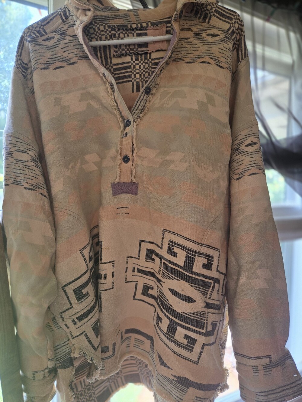 We The Free Beige & Black Aztec-Inspired Pullover Hoodie - Picture 5 of 9
